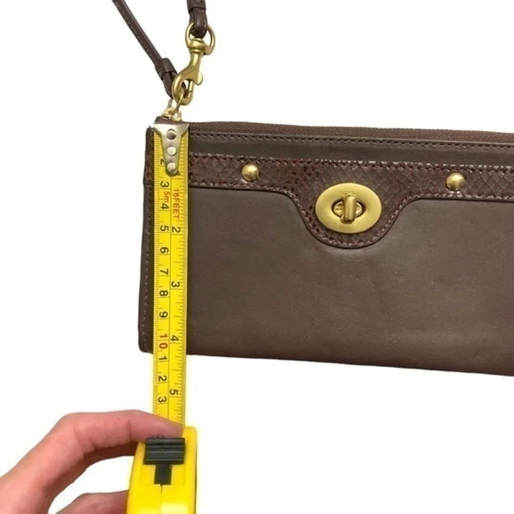 Coach brown leather wristlet clutch bag
